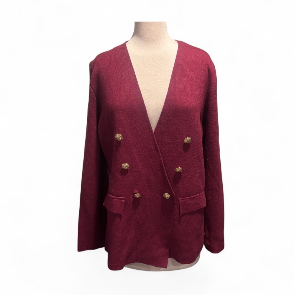 Marled Double-Breasted Burgundy Blazer Size XL